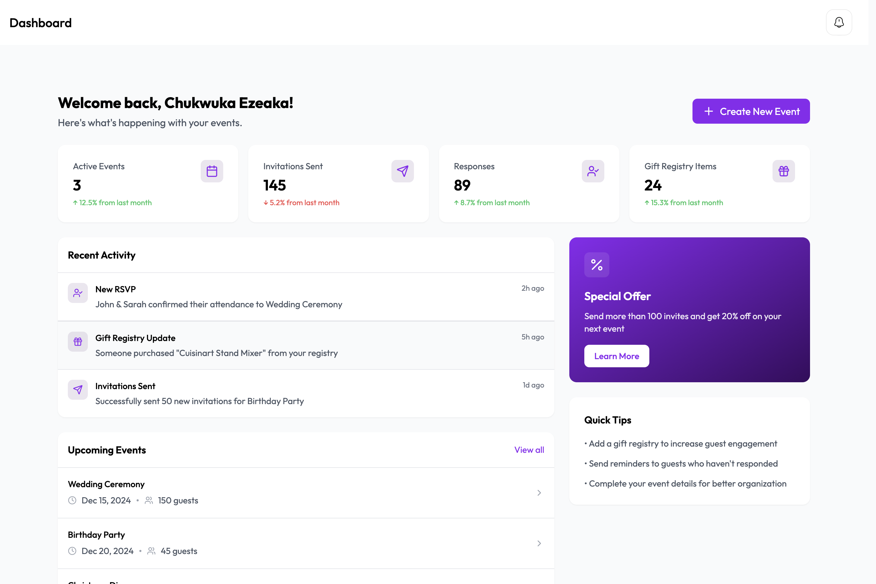 Smart Invites Dashboard